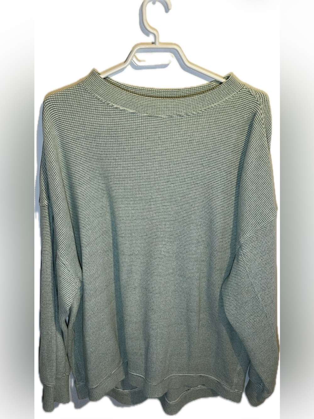 aerie Sage Green Waffle Knit Crewneck Sweater